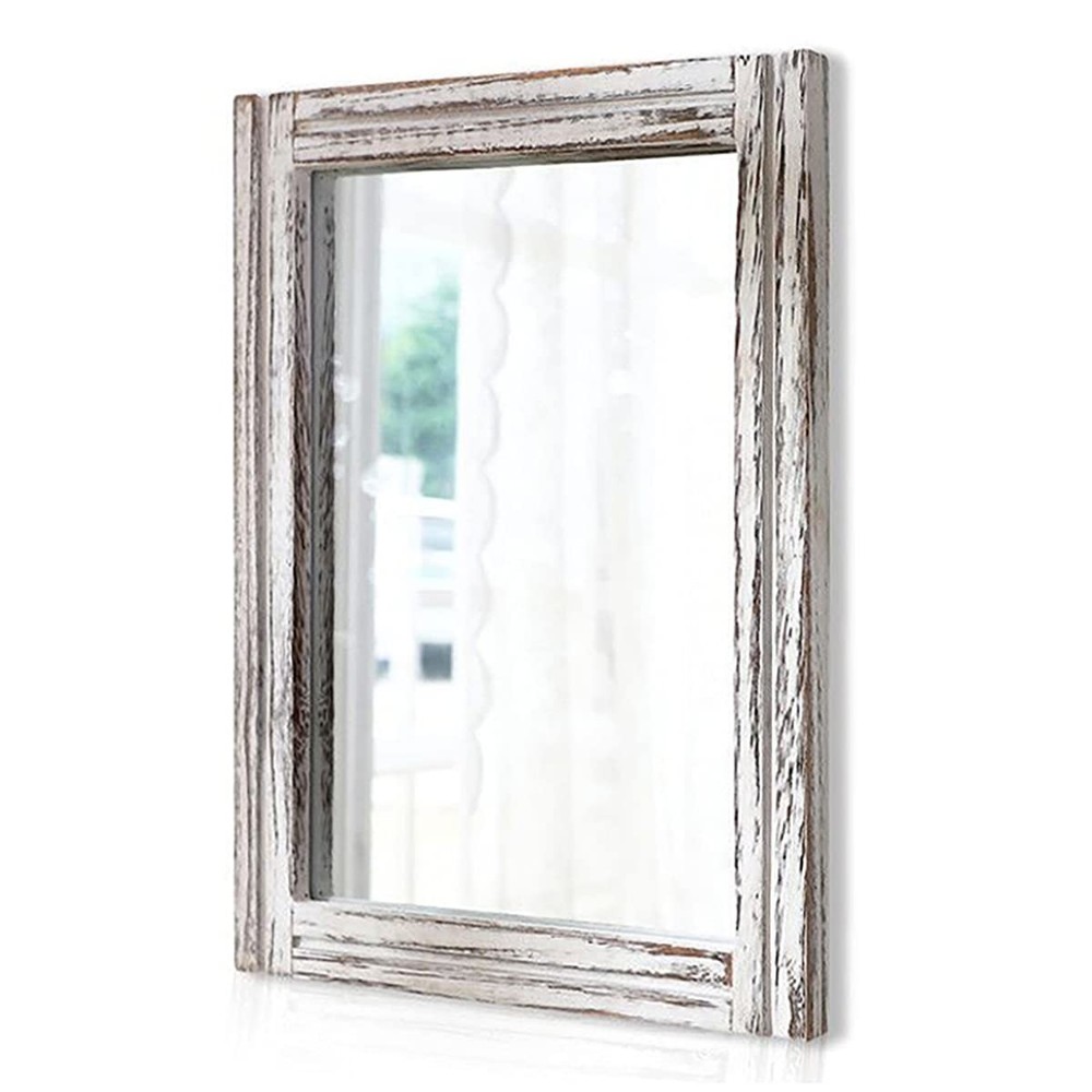 Rustic Wall Mirror Wood Frame Rectangle Farmhouse Decor