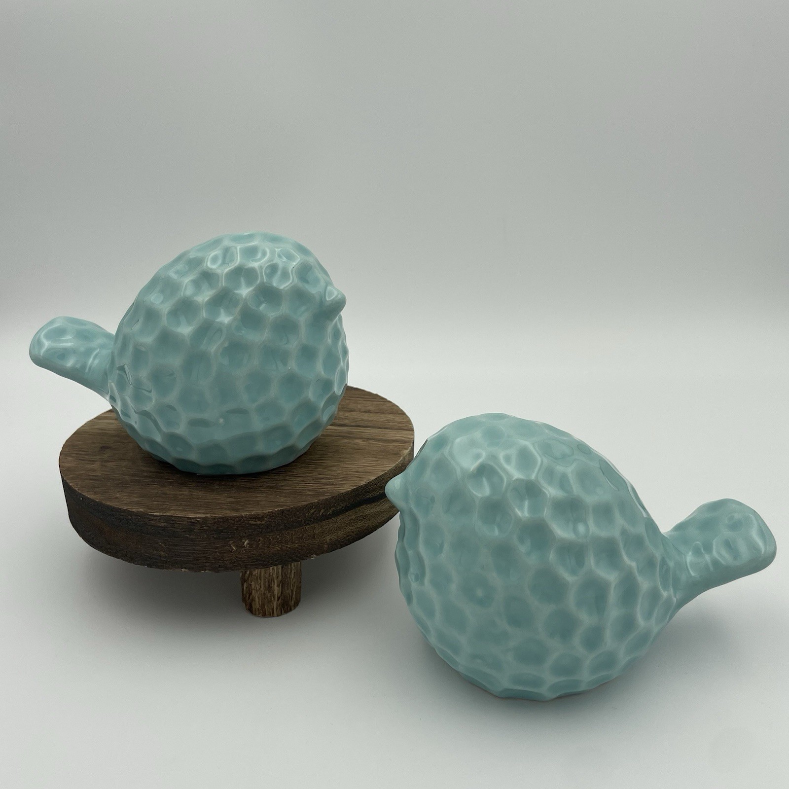 Blue Ceramic Bird Figurines Textured 3x4”Rustic Home Decor Set of 2 Hexagon New gallery