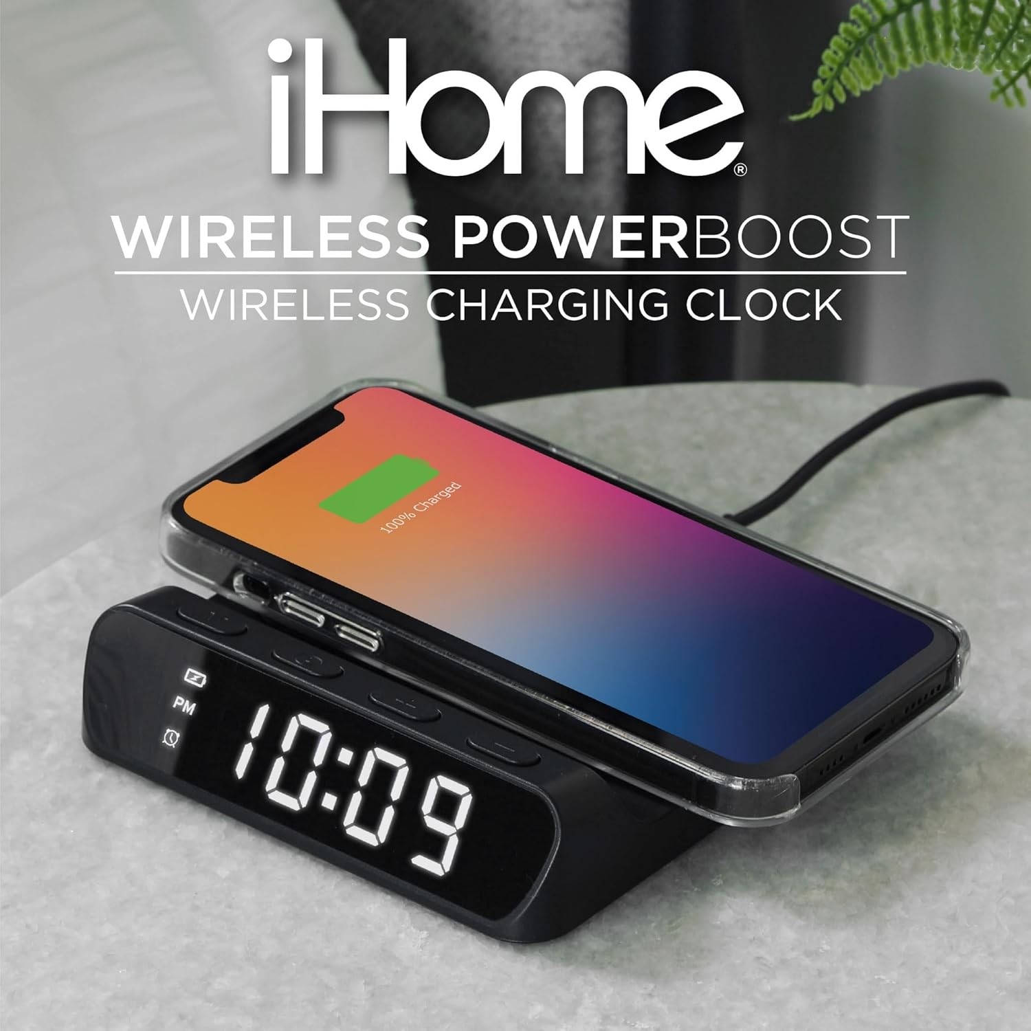 iHome Wireless Digital Alarm Clock with Charging Pad 15W Black iW14B gallery