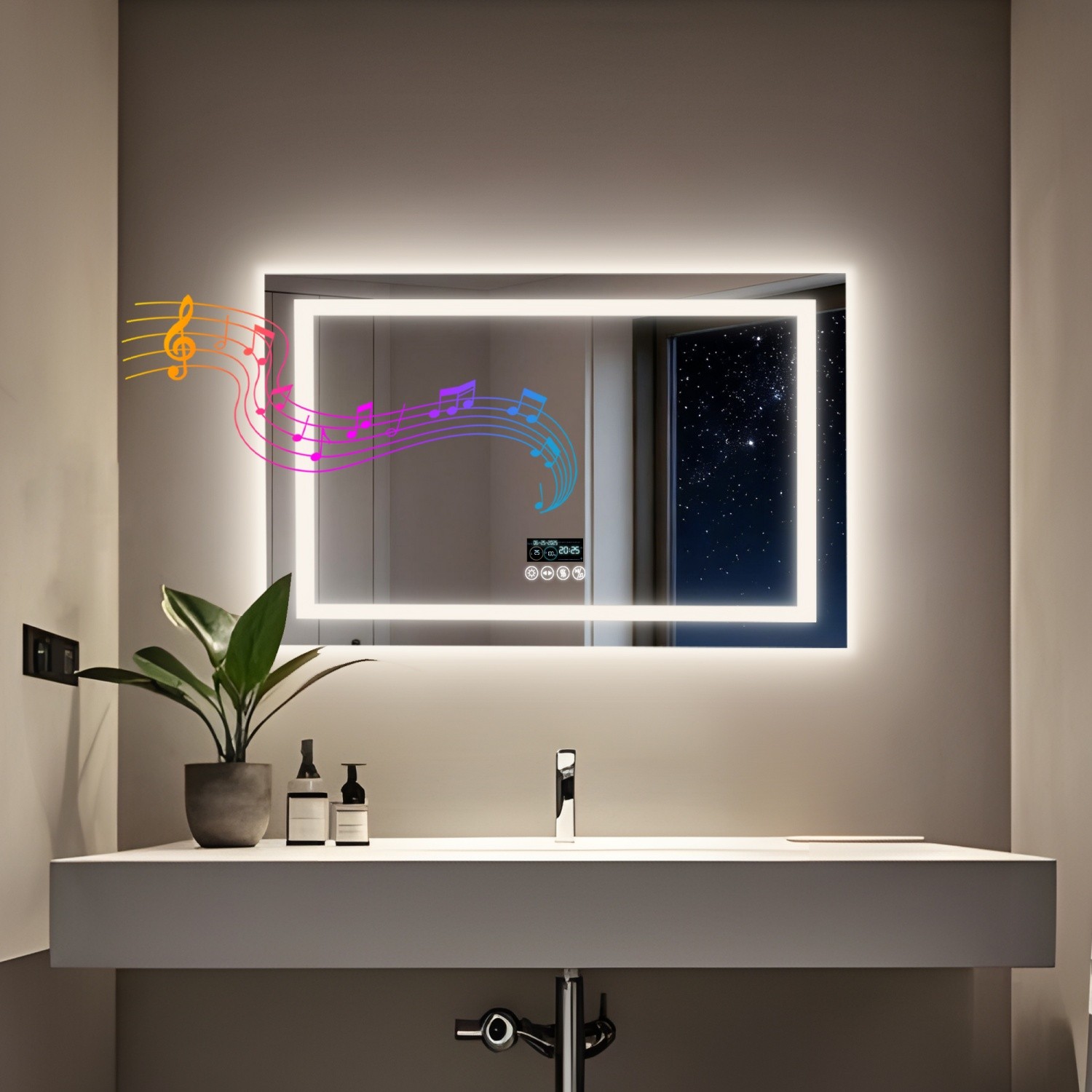 Smart Bluetooth LED Bathroom Mirror Backlight Wall Makeup Mirror Digital Display gallery