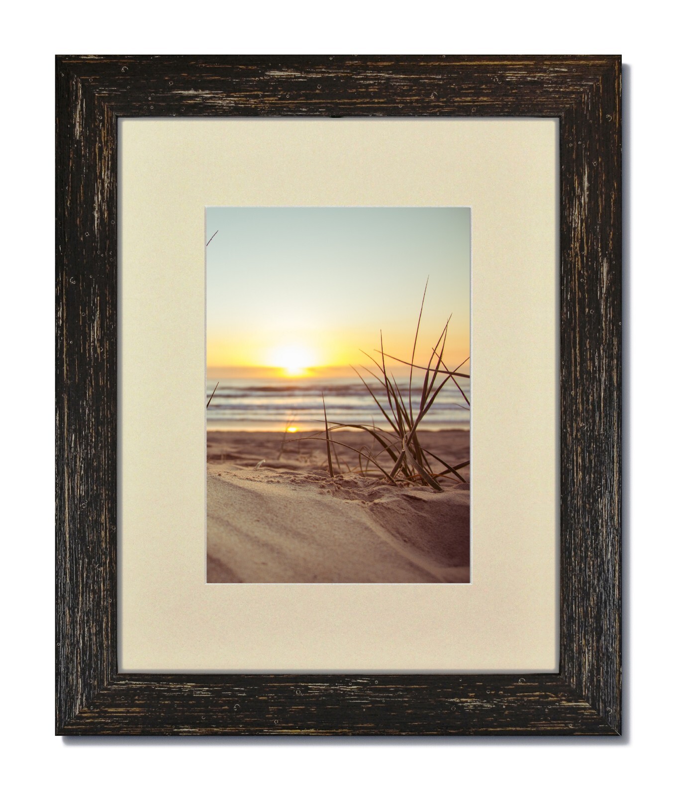 11x14 Rustic Black Frame with Glass & Single Warm White Mat for 8x10 gallery