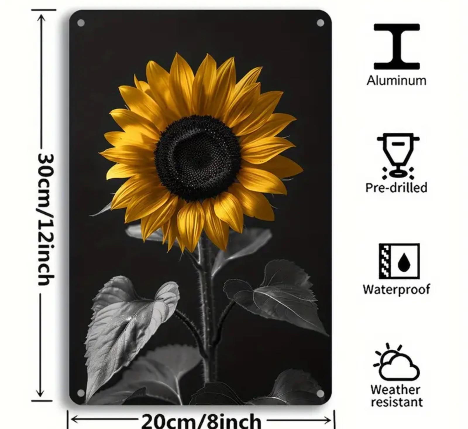 Floral Metal Wall Decor -Rustic Sunflower- NEW- 8x12-Weather Proof- gallery