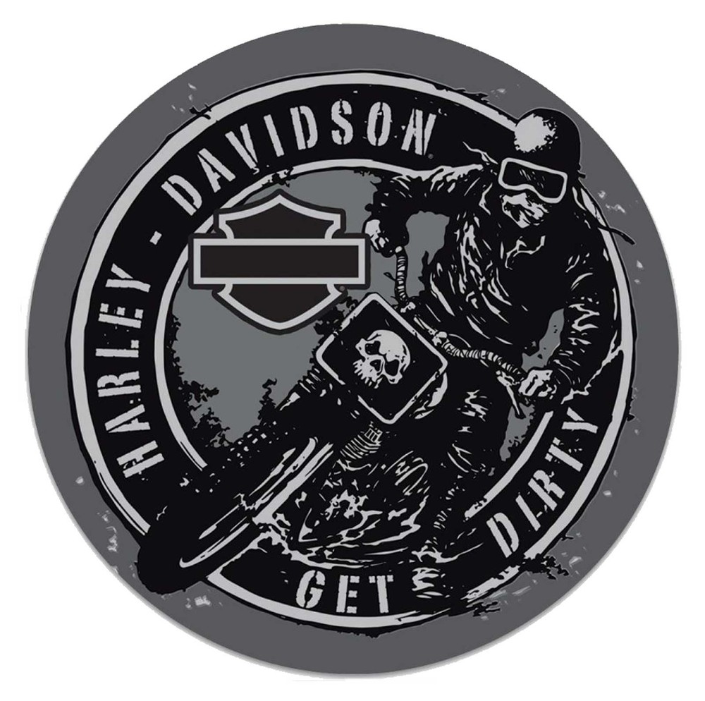 Harley-Davidson Get Dirty Embossed Round Tin Sign, 14 inches - Gray & Black