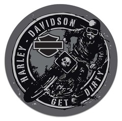 Harley-Davidson Get Dirty Embossed Round Tin Sign, 14 inches – Gray & Black
