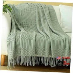 Knitted Throw Blanket for Couch, Bed and Sofa. Super 50 × 60 in D-sage Green