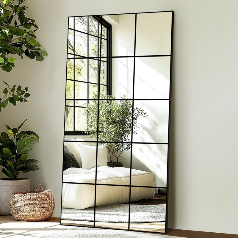 Full Length Mirror, 28"X 55" Window Pane Decorative Mirror for Wall, Black Me... gallery