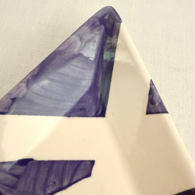 EBK 2014 Hand Painted Triangular Ceramic Dish Purple Abstract Design Signed gallery