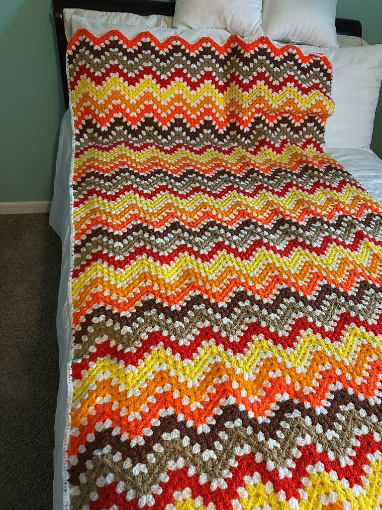 72"x43" Handmade Afghan Fall Colors Chevron Zig Zag Blanket Crochet Multicolor gallery
