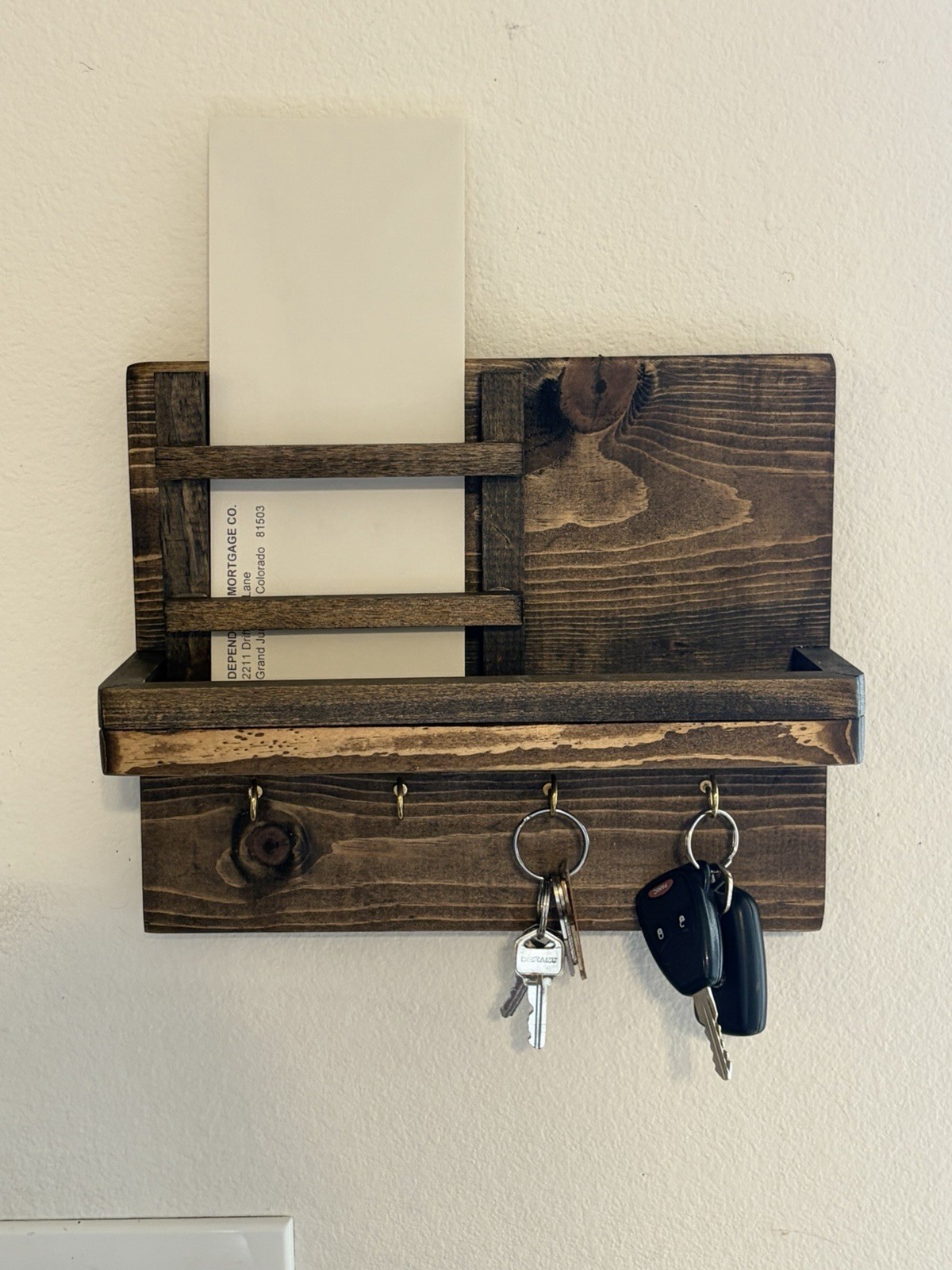 Rustic Key Holder for Wall Farmhouse Shelf with 4 Hooks Key Racks Mail Organizer gallery