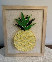 Tropical Coastal Pineapple String Wall Art Decor W/Natural Wood Frame, 8x10x1