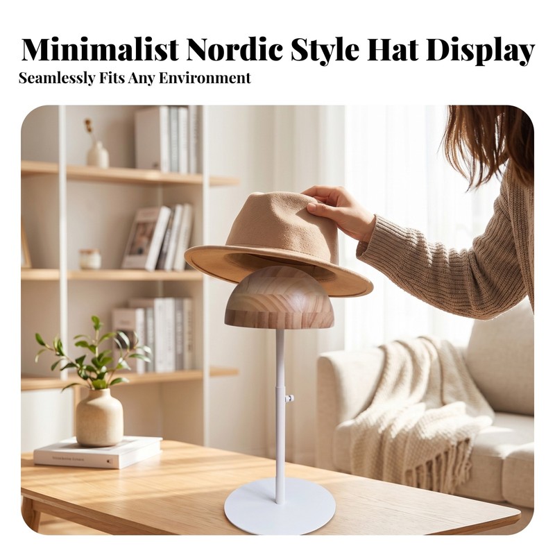 Adjustable Hat Display Stand Hemispherical Support Wooden Hat Stand gallery