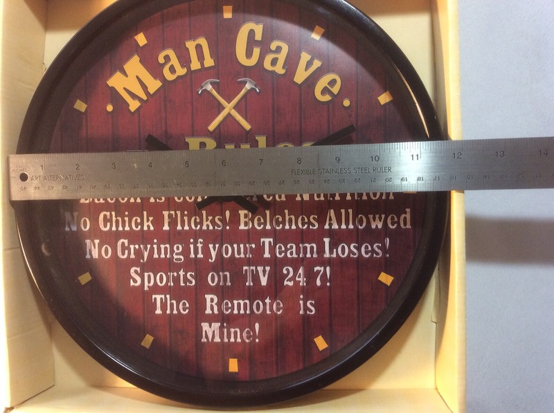Man Cave THE RULES Wall Clock Black Plastic Round 12in Diameter Battery Operated gallery