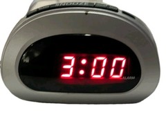 Sharp SPC089 Digital Alarm Clock Silver Black Red LED TESTED AND WORKING