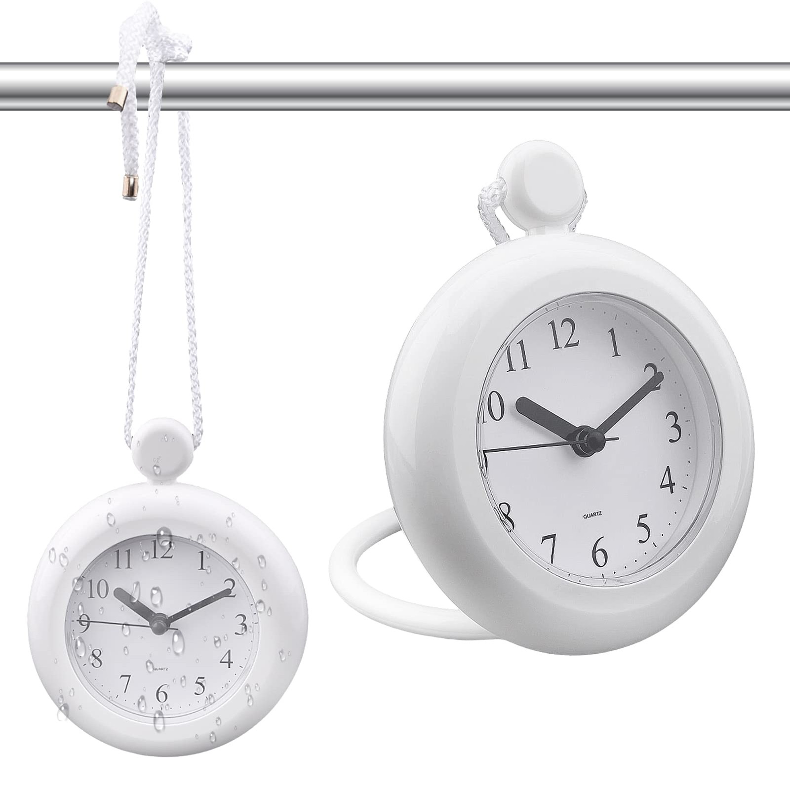 Waterproof Bathroom Shower Clock Silent Dual-Purpose Analog Quartz Clock Whit... gallery