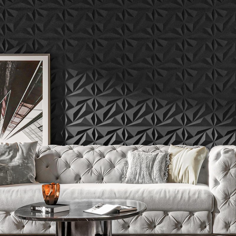 Art3dwallpanels 50 Pack 3D Wall Panel Diamond for Interior 50 Pack, Black gallery