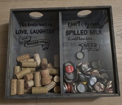 Rustic Gray Wood & Glass Framed Shadow Box Wine Cork & Beer Cap Holder
