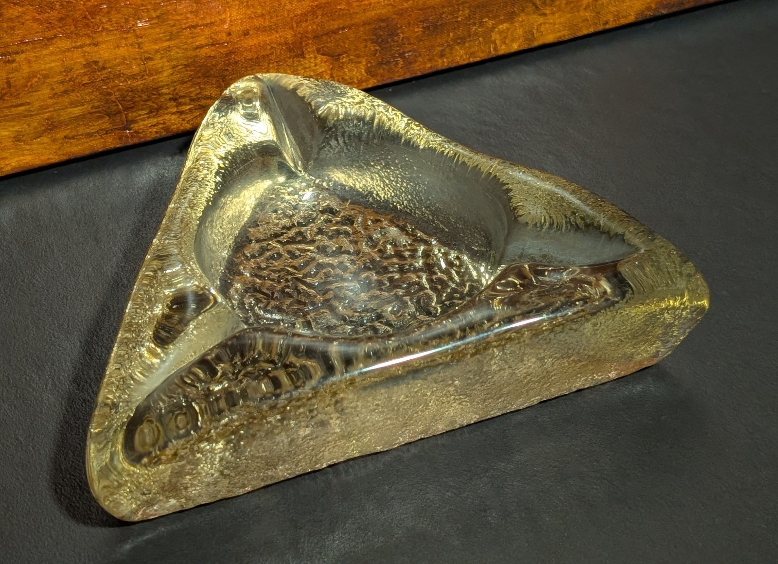 Vintage Heavy Glass Triangular Ashtray Tea LIght Candle Holder - 7" x 1.5" Tall gallery