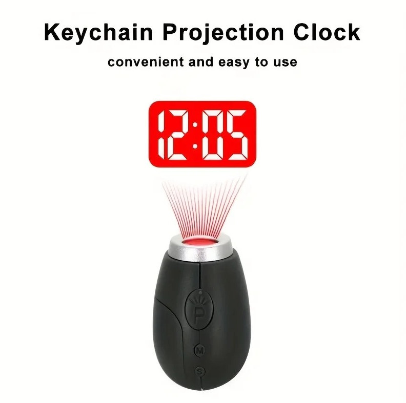 1pc Mini Projection Clock Keychain LED Digital Alarm Clock for Travel - NEW gallery