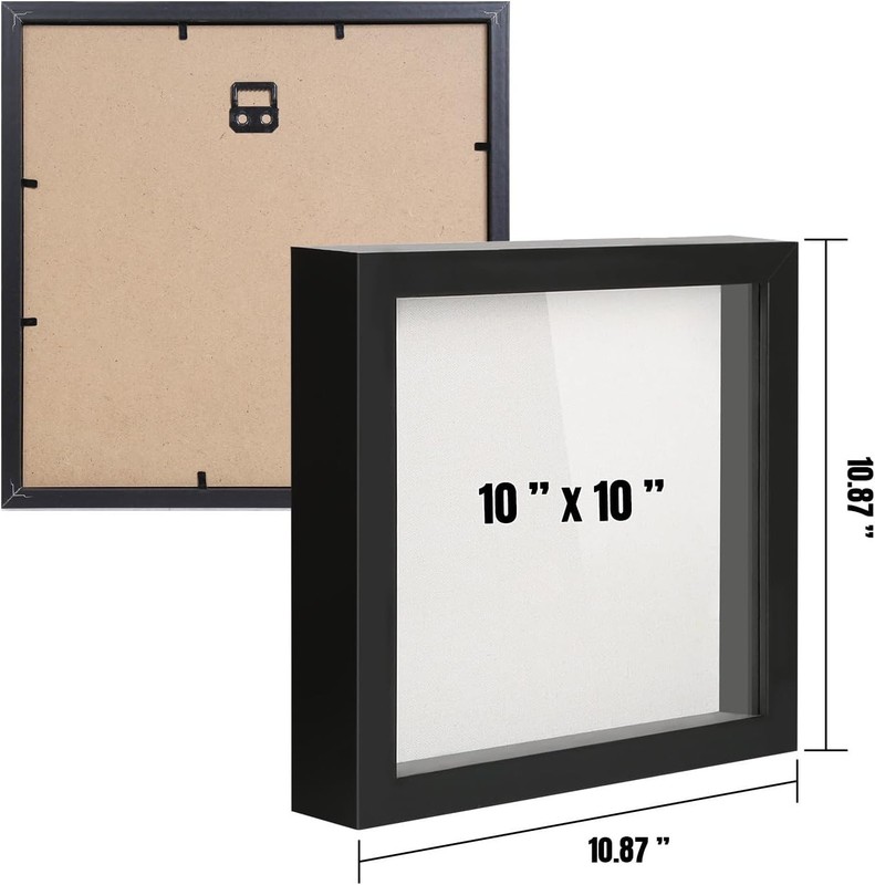 Multipurpose 10x10 Black Shadow Box with Glass Front for Cherished Memories gallery
