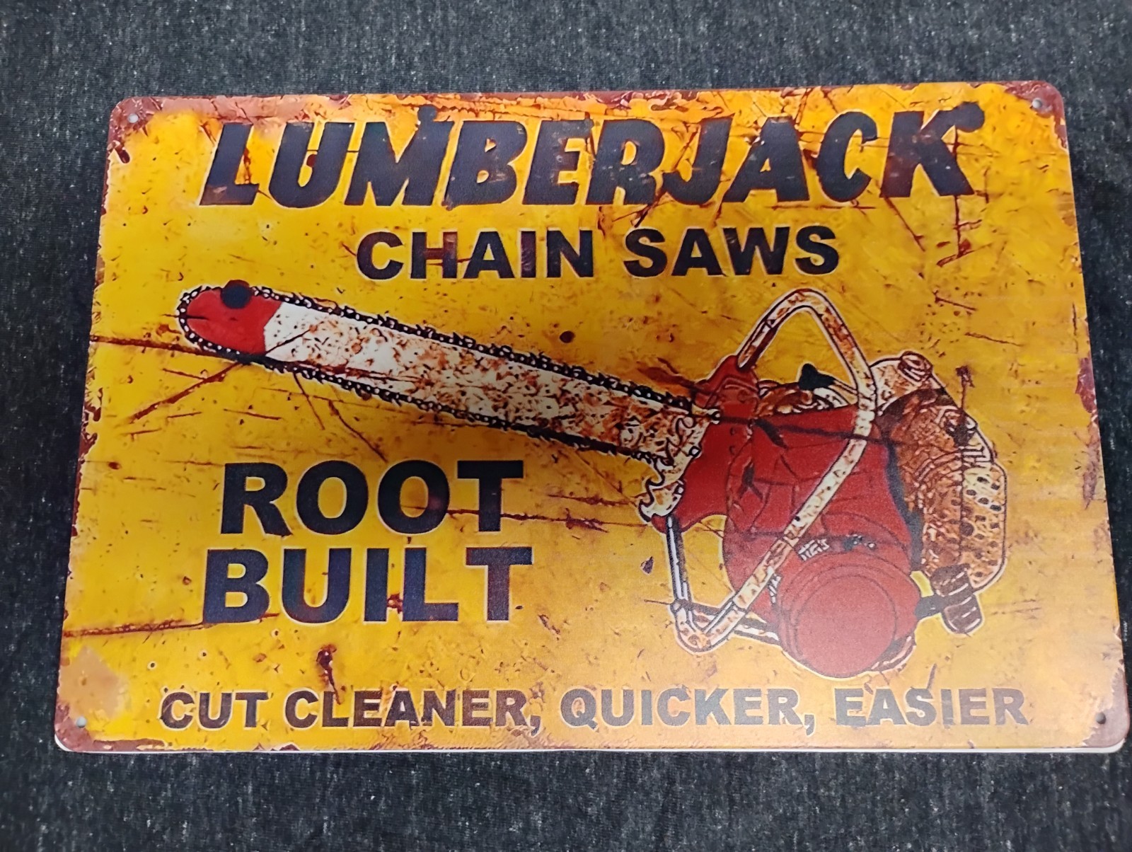 New Root Lumberjack Chainsaw Metal Sign Vintage Looking 8x12 gallery