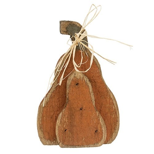 NEW PRIMITIVE PUMPKINS 2PC ORANGE CREAM RUSTIC WOOD LAYERED 9.5"Hx6.25"W SITTERS gallery