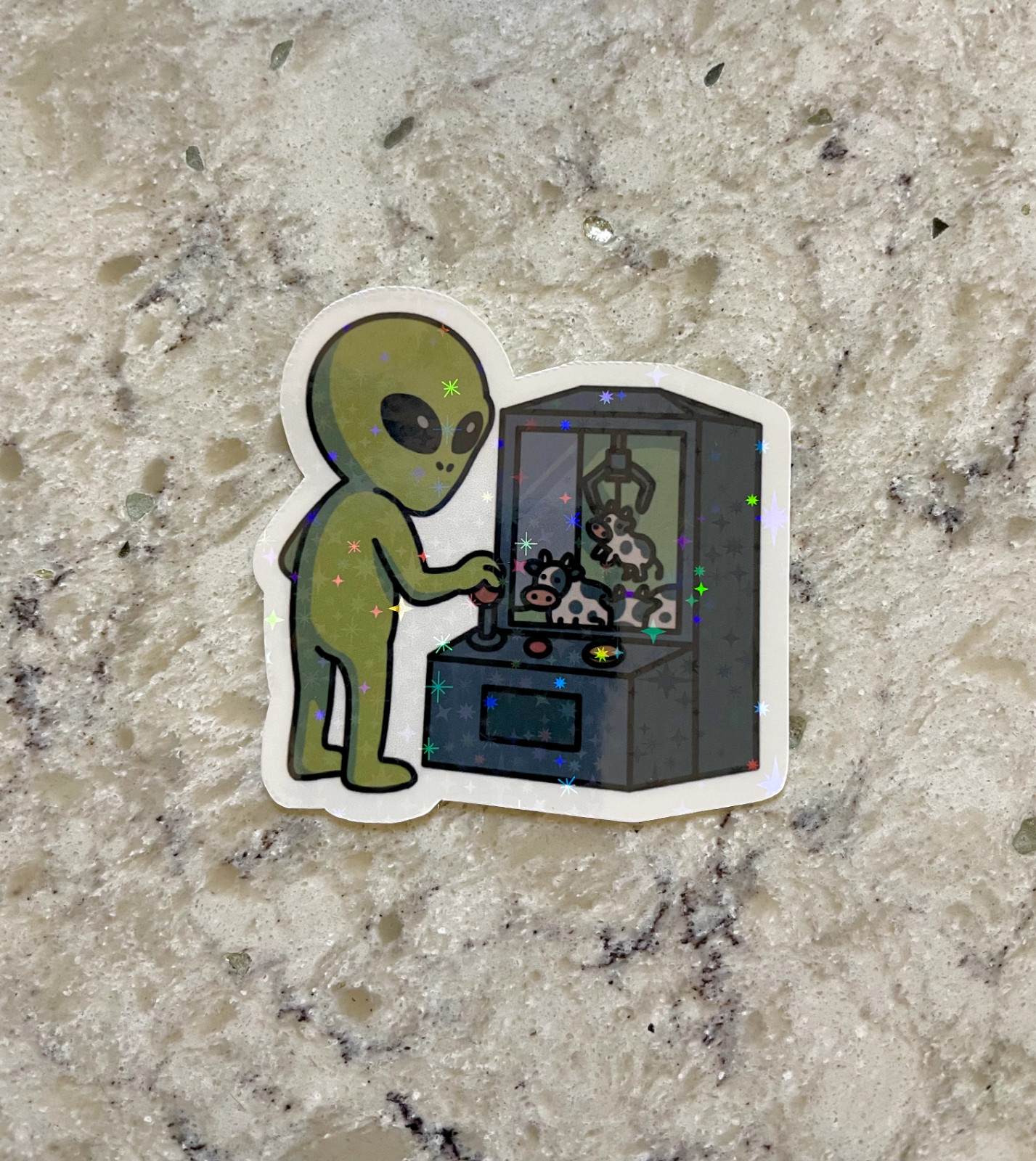 Alien Cow Claw Machine Abduction Sticker l Gloss or Holographic l Waterproof gallery