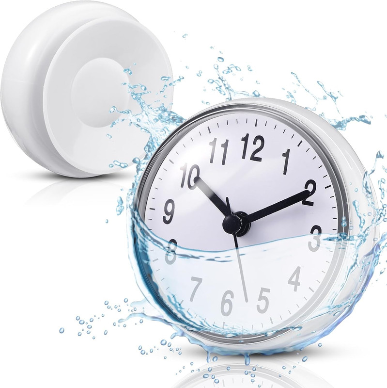 Waterproof Bathroom Clock Small Digital White Shower Wall Clock with Easy Readin gallery