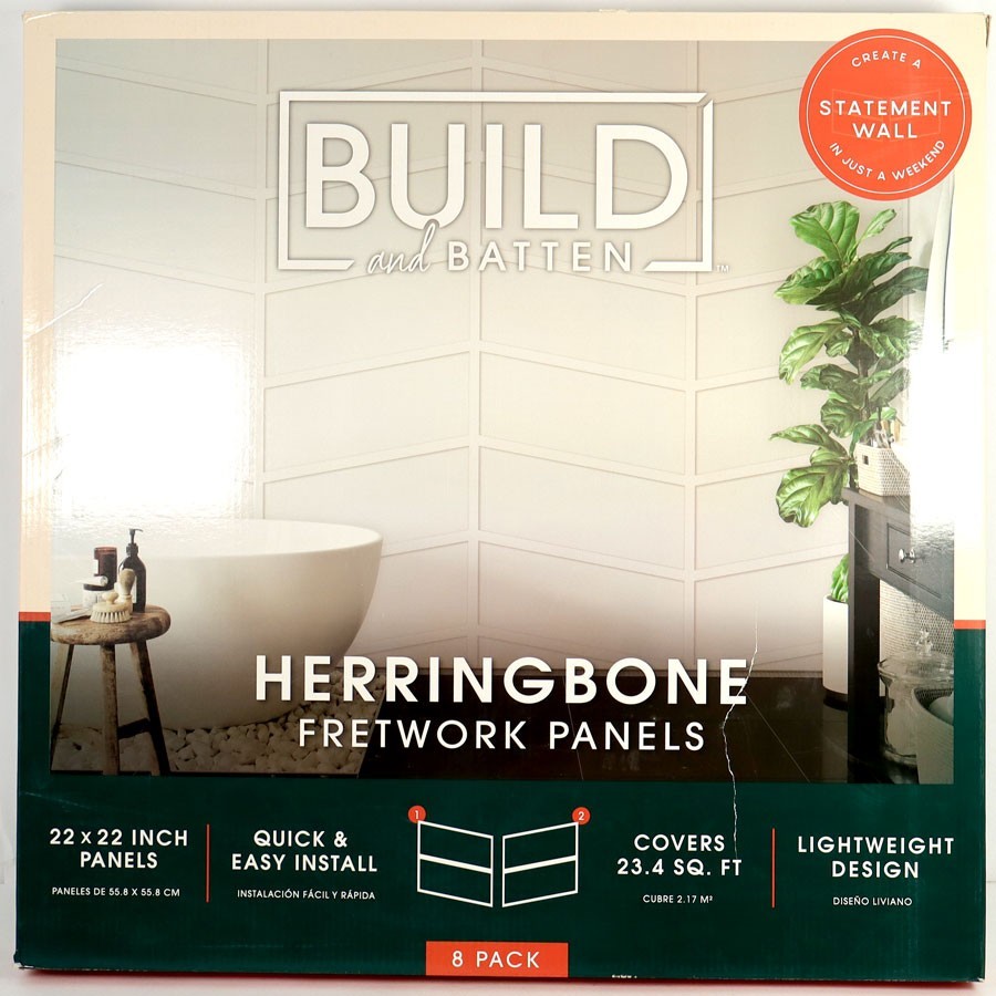 Herringbone Fretwork 22" x 22" Polystyrene Wall Panels Molding Paintable 8 Pack
