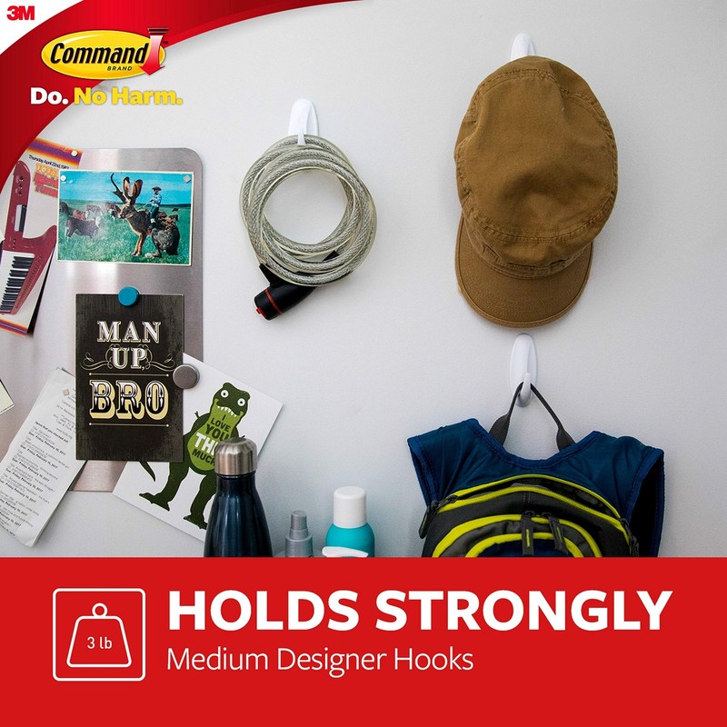 Command Medium Designer Hooks, 2 Hooks and 4 Strips, Medium, White gallery