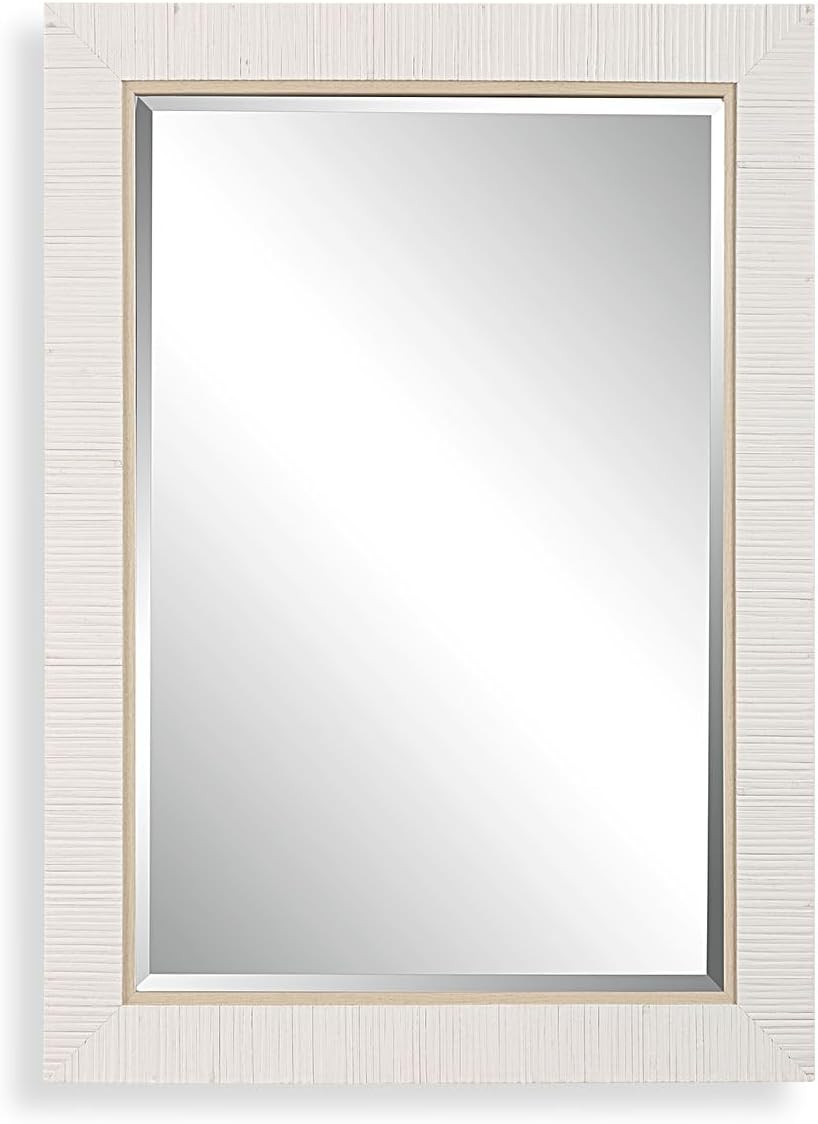 Coastal Whitewashed Rattan Frame Mirror - Modern Vanity Decor (25x35 in) gallery