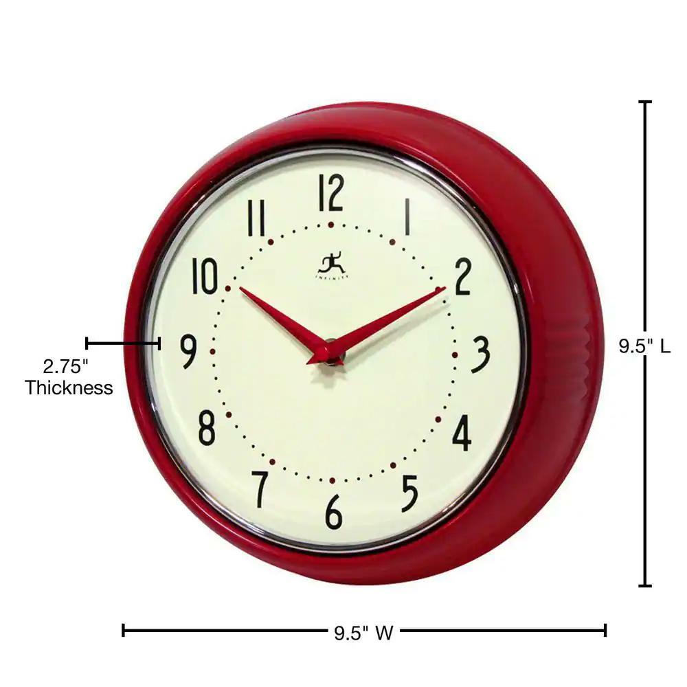 Infinity Instruments Retro Wall Clock Red Metal Quartz Movement Chrome Trim Ring gallery