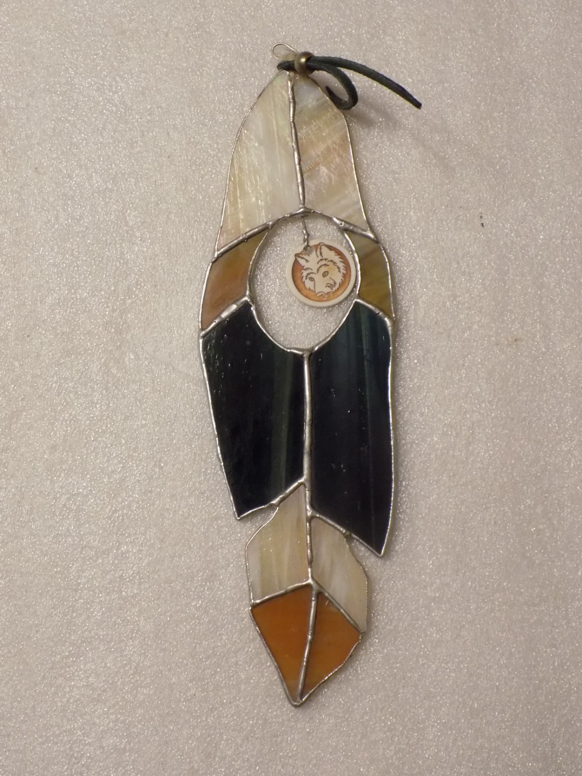 Glass Stained Suncatcher Native American Feather Ceramic Wolf Token Wall Decor gallery