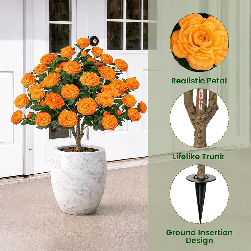 2 Pack 3FT Artificial Camellia Tree with Ground Spike, Full Bloom Fake Camellia gallery