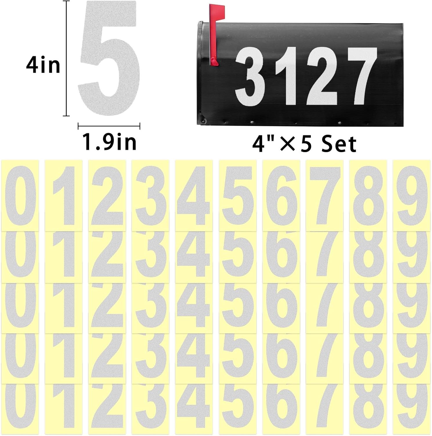 4 inch Reflective Mailbox Numbers Sticker (0-9, 5 Sets) for Outside, Strong Self gallery