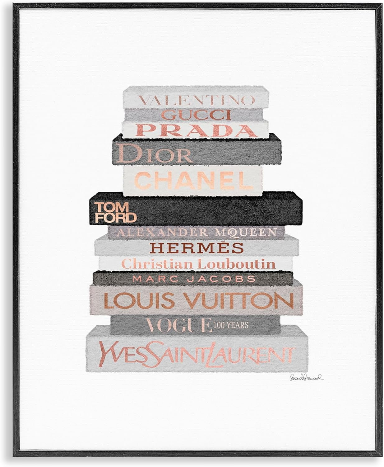 Amanda Greenwood 'Grey & Peach Bookstack' Framed Giclee Art 24x30in gallery