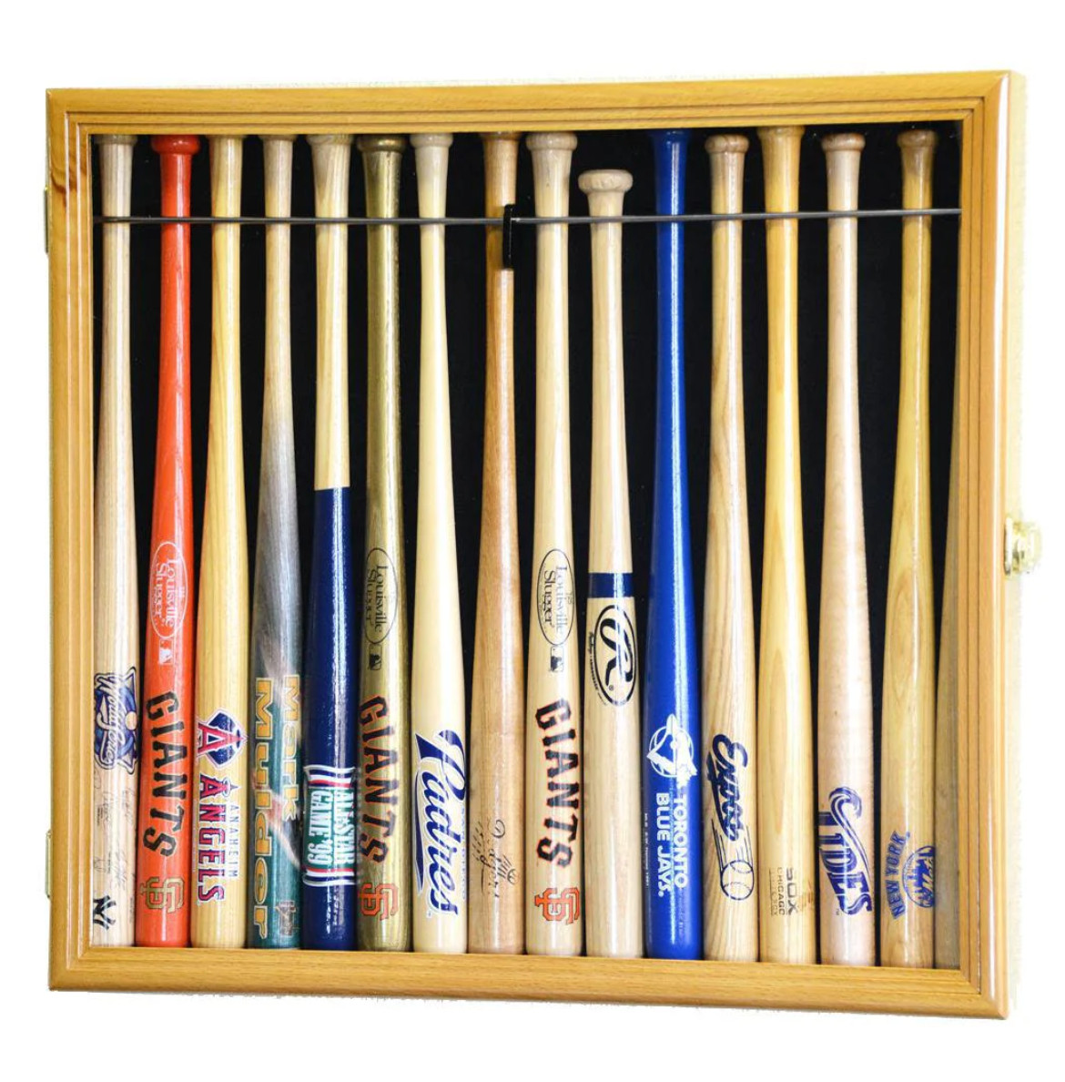 Mini Baseball Bat Display Case 18" Oak Wall Mount MLB Rack Solid Wood Cabinet gallery