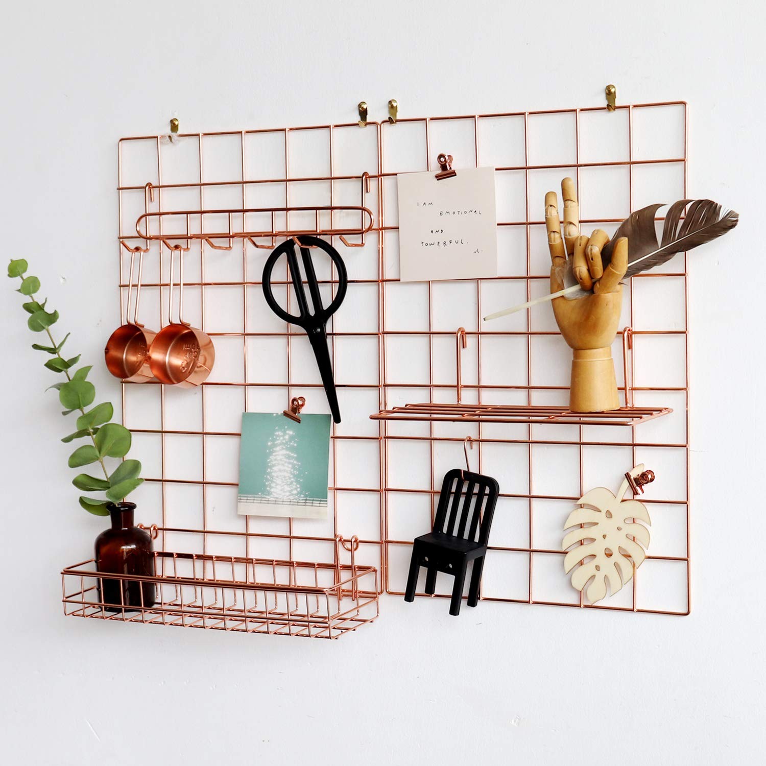 Wall Grid Panel for Photo Display,Wall Storage Organizer ,5 Metal Clips & 3 S... gallery