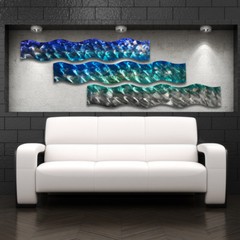 Ocean Design Modern Art Decor Metal Wall Art Panels “Aqua Curves” Aluminum