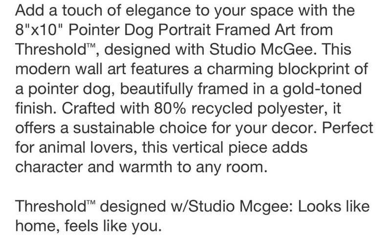 NEW! Threshold Studio McGee - Pointer Dog Wall Art in Frame - 8" x 10" gallery