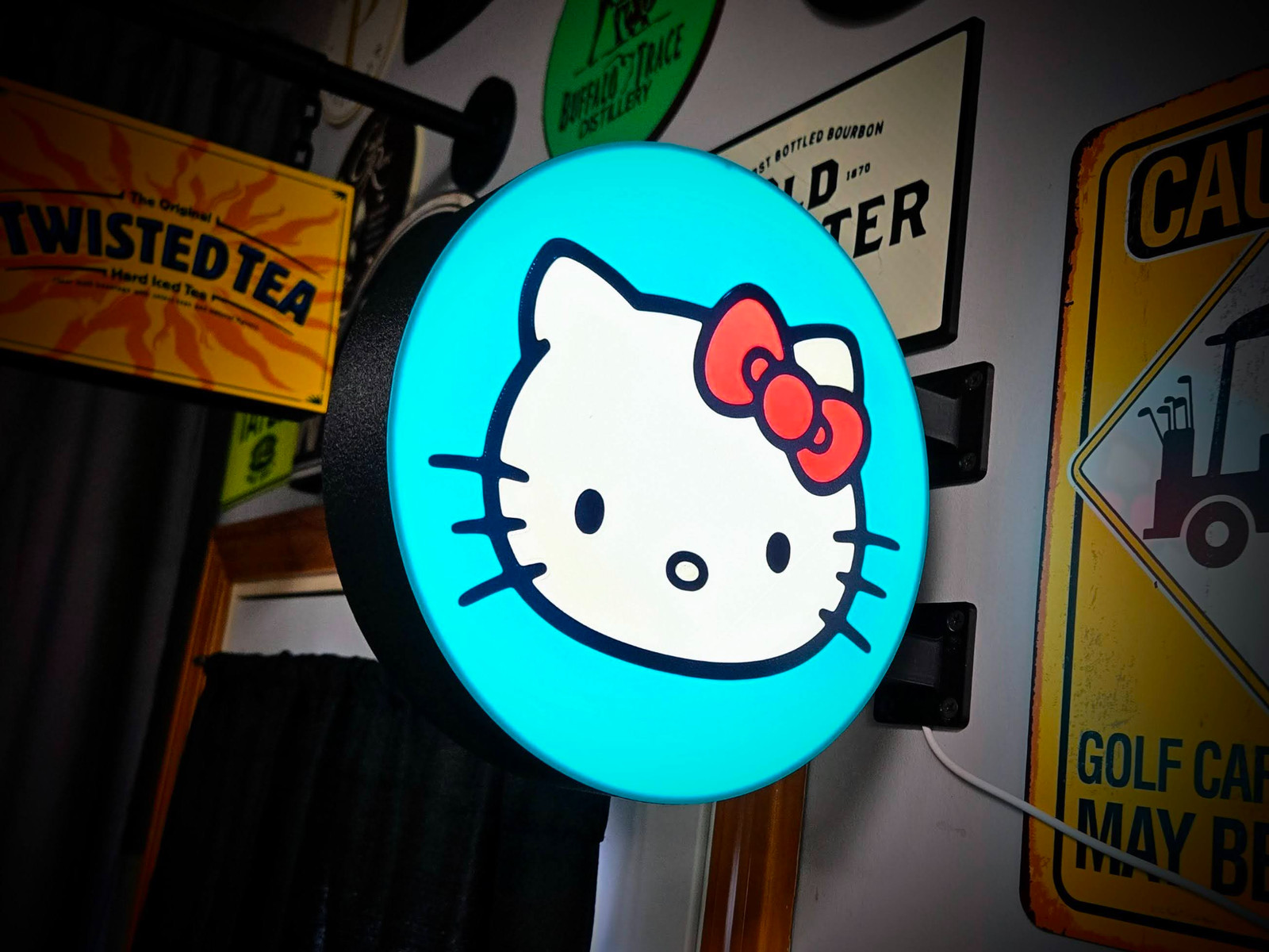 Hello Kitty Style LED Lightbox Sign 3D Printed Round Wall Mount Man Cave gallery