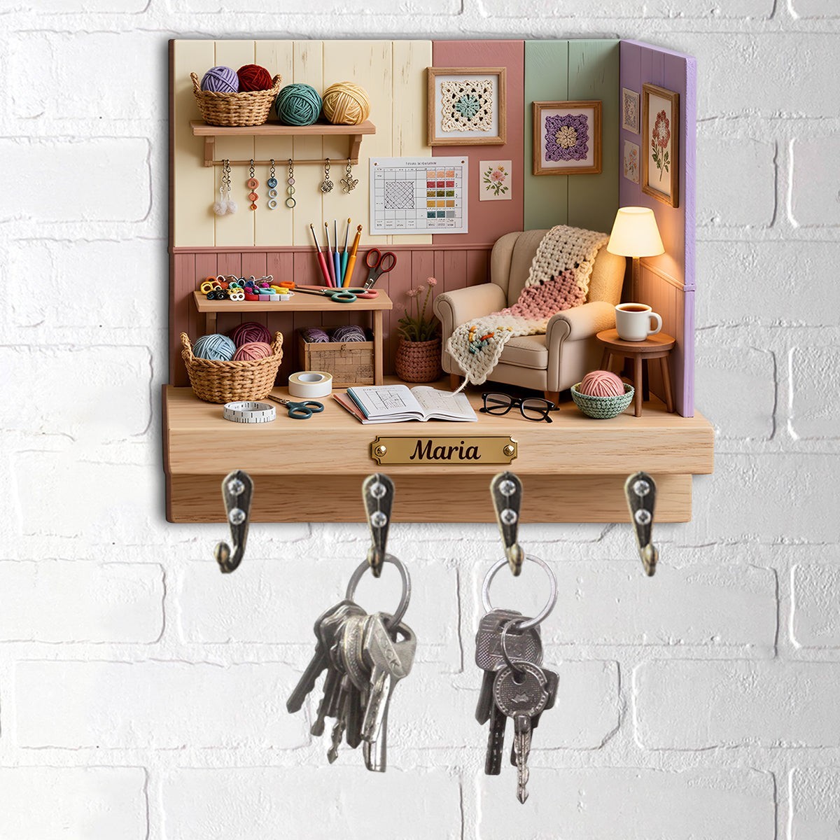 Personalized Crochet Key Holder, Craft Room Wall Hooks Custom Name Decor Gift gallery