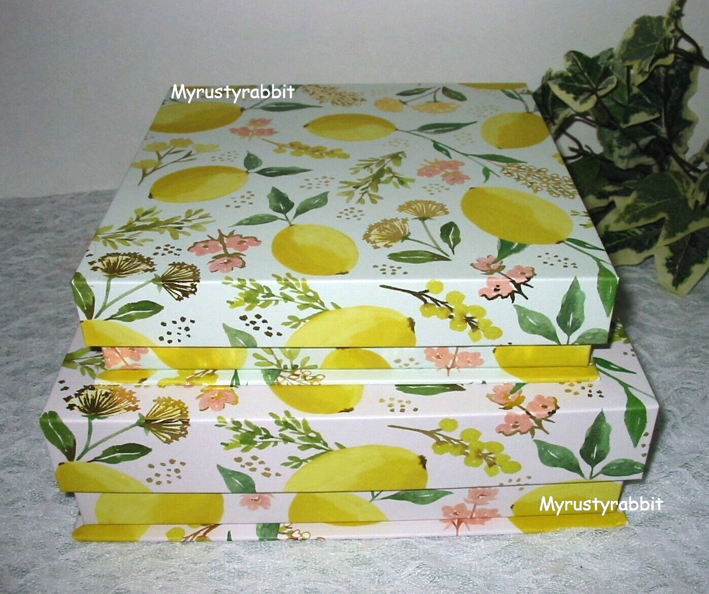 Punch Studio Lemon Keepsake Storage Boxes ~ Set of 2 - 8" & 9" Nesting gallery