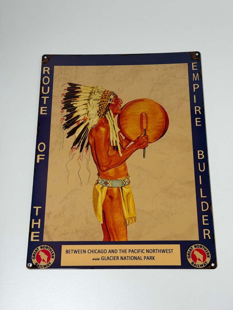 Route Of The Empire Builder native American Indian metal tin sign garage art