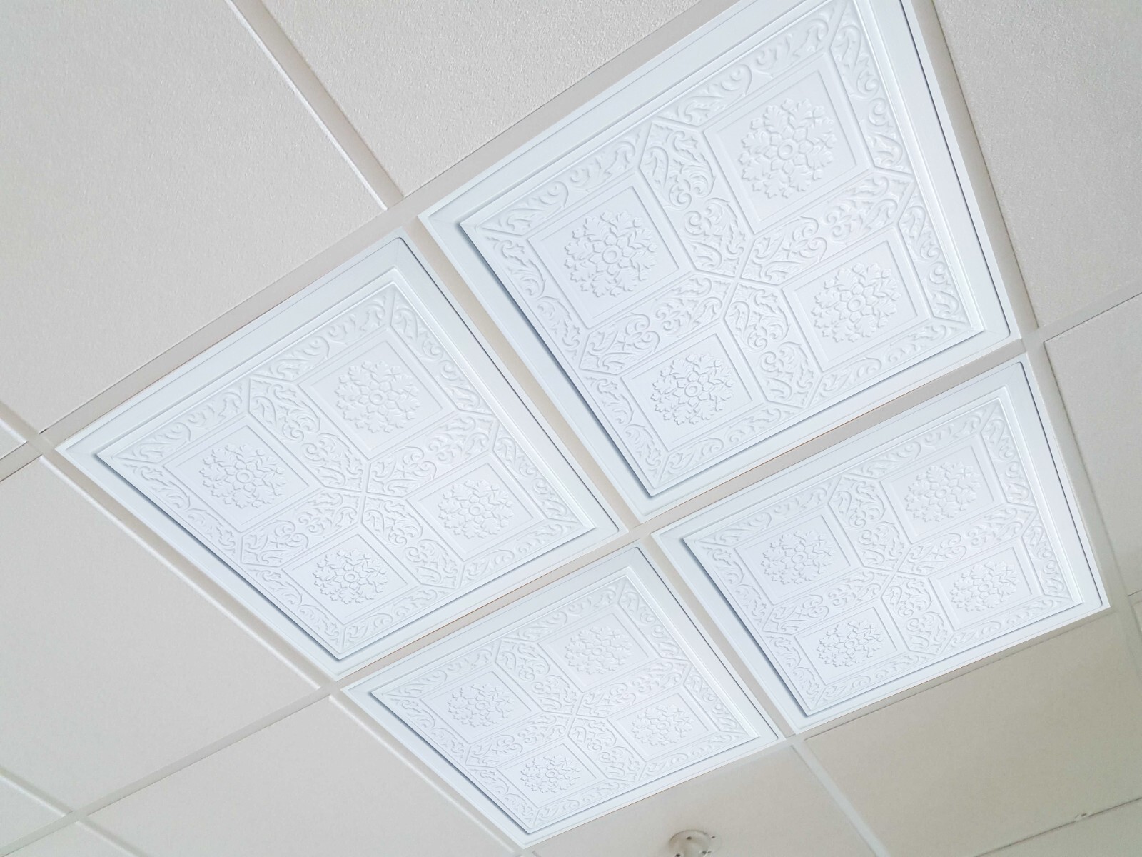 Grid System, Pop In, 24" x 24", 3D, PVC, Faux Tin Ceiling Tiles, ANCARA White gallery
