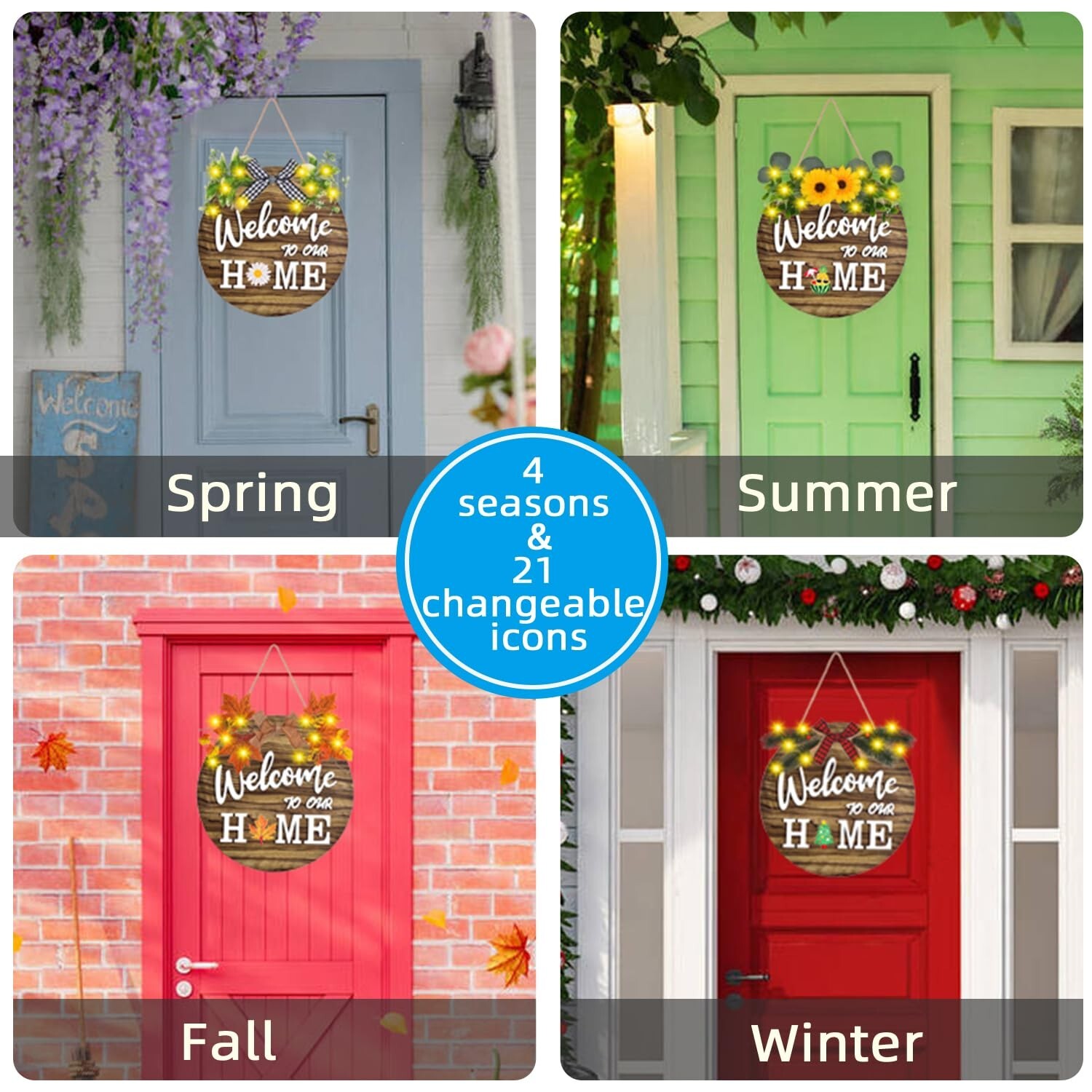 Interchangeable Welcome Home Sign, Front Door Decor With 4 Seasonal Wreaths a... gallery