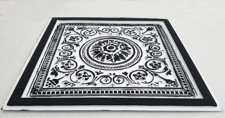 Grid System 24" x 24", 3D, PVC Ceiling Tiles, MAJESTY Rustic Black White gallery
