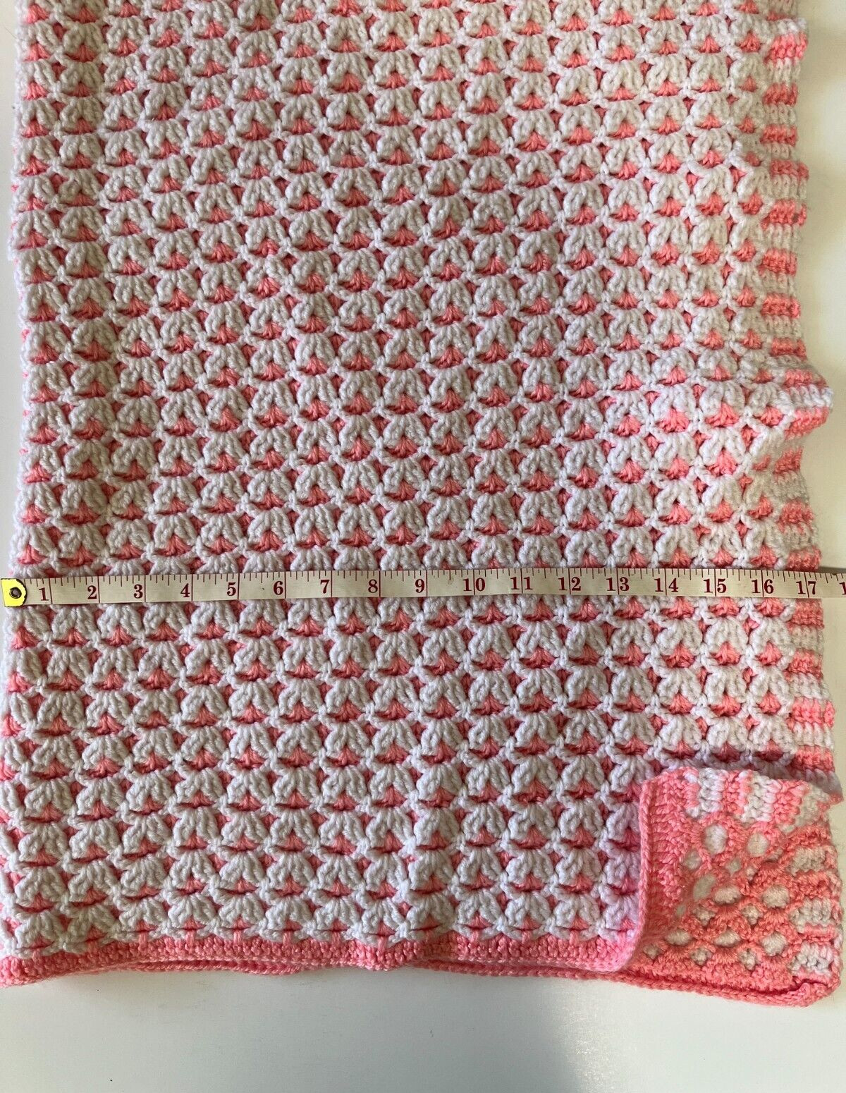 Afghan Pink White Reversible Hand Crochet Baby Blanket Throw Granny Cottage Core gallery