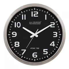 16 In. Stainless Steel Atomic Analog Clock with Black Dial