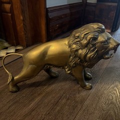 Large heavy Vtg MCM mid century Solid Brass Lion Statue Figurine 3 Pounds Unique