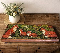 Rectangular Oak Wood Raised Tray – Riser, Fox Subject, Floral